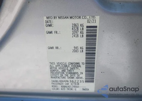 2023 Nissan Altima Sv Fwd из США, поврежденный, VIN 1N4BL4DV4PN362235